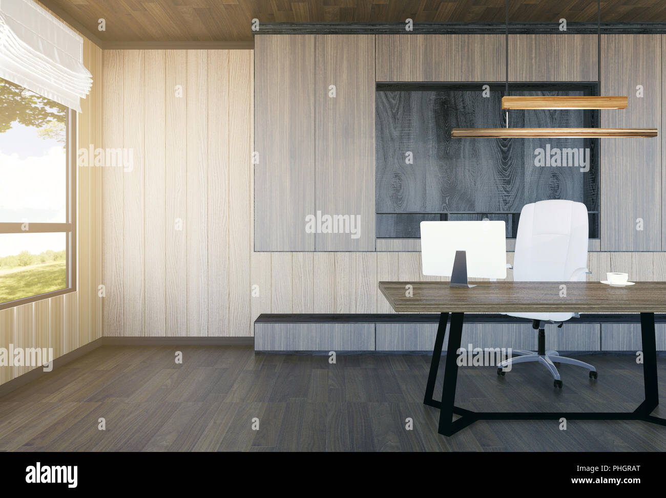 Moderno e minimalista interno del capo ufficio, rendering 3D Foto Stock