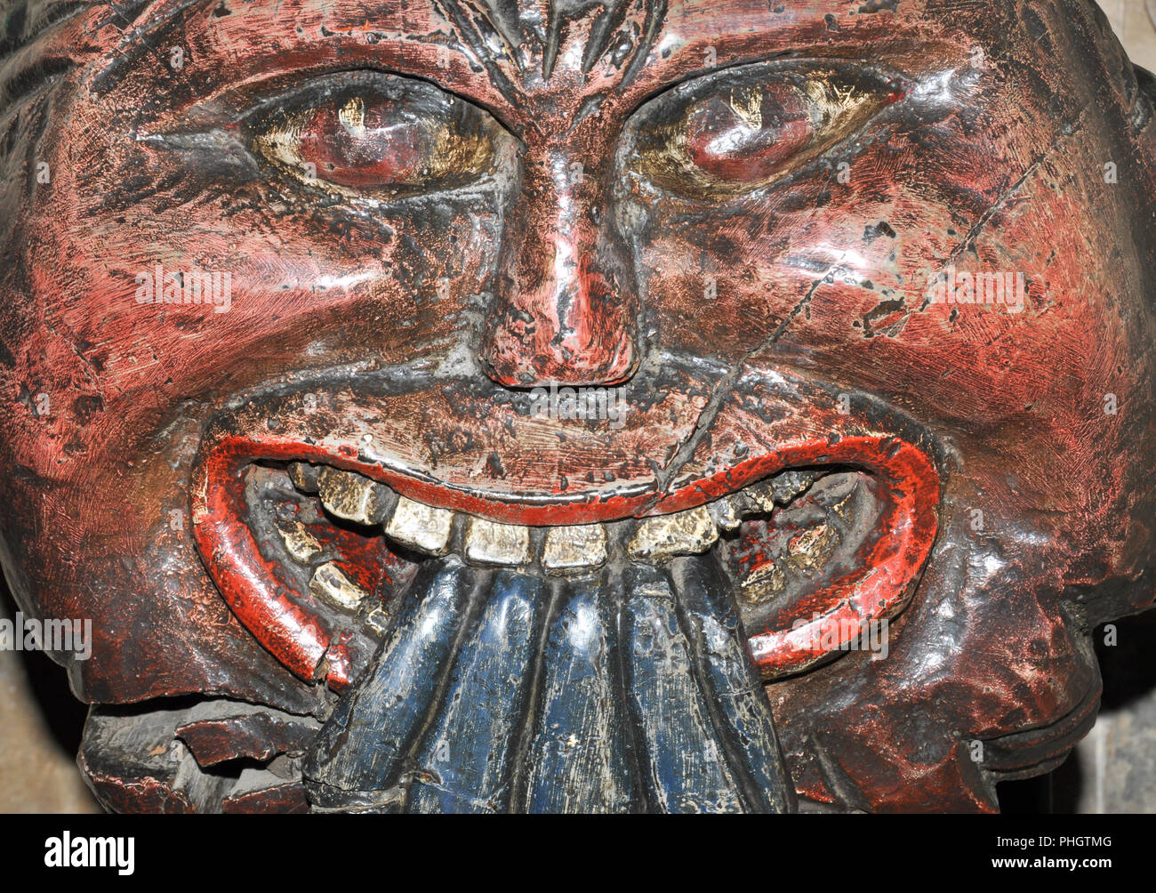 Il diavolo mangia Giuda, boss di legno precedentemente sul soffitto della Cattedrale di Southwark Foto Stock