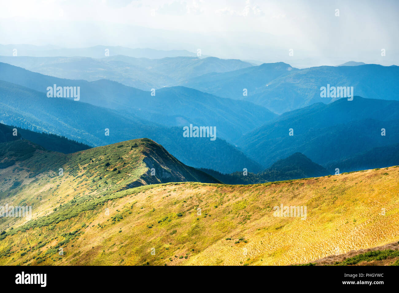 La gamma della montagna a secco con erba gialla Foto Stock