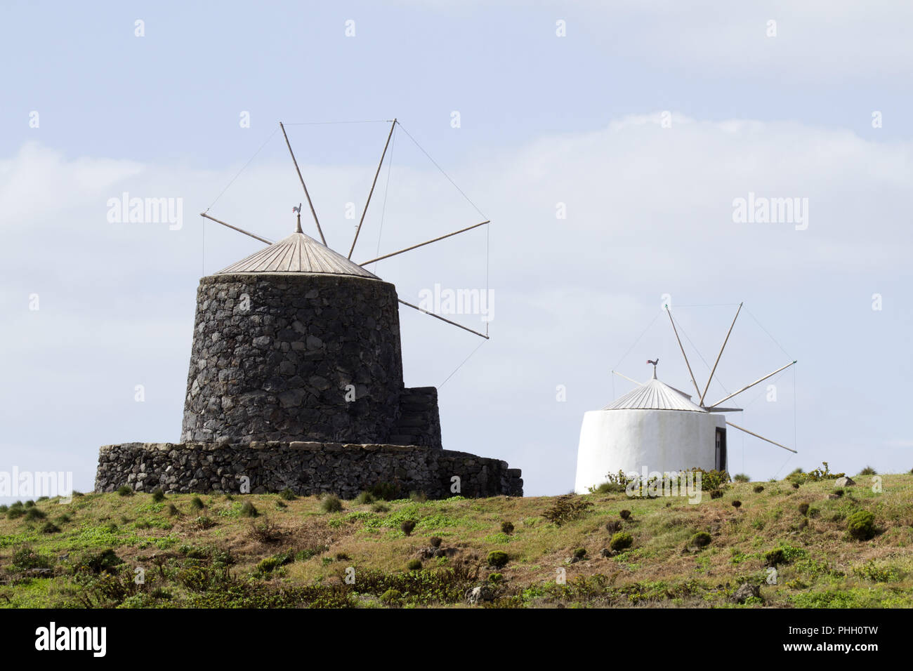 Mulino a vento, Isola di Corvo, Azoren, Portogallo Foto Stock