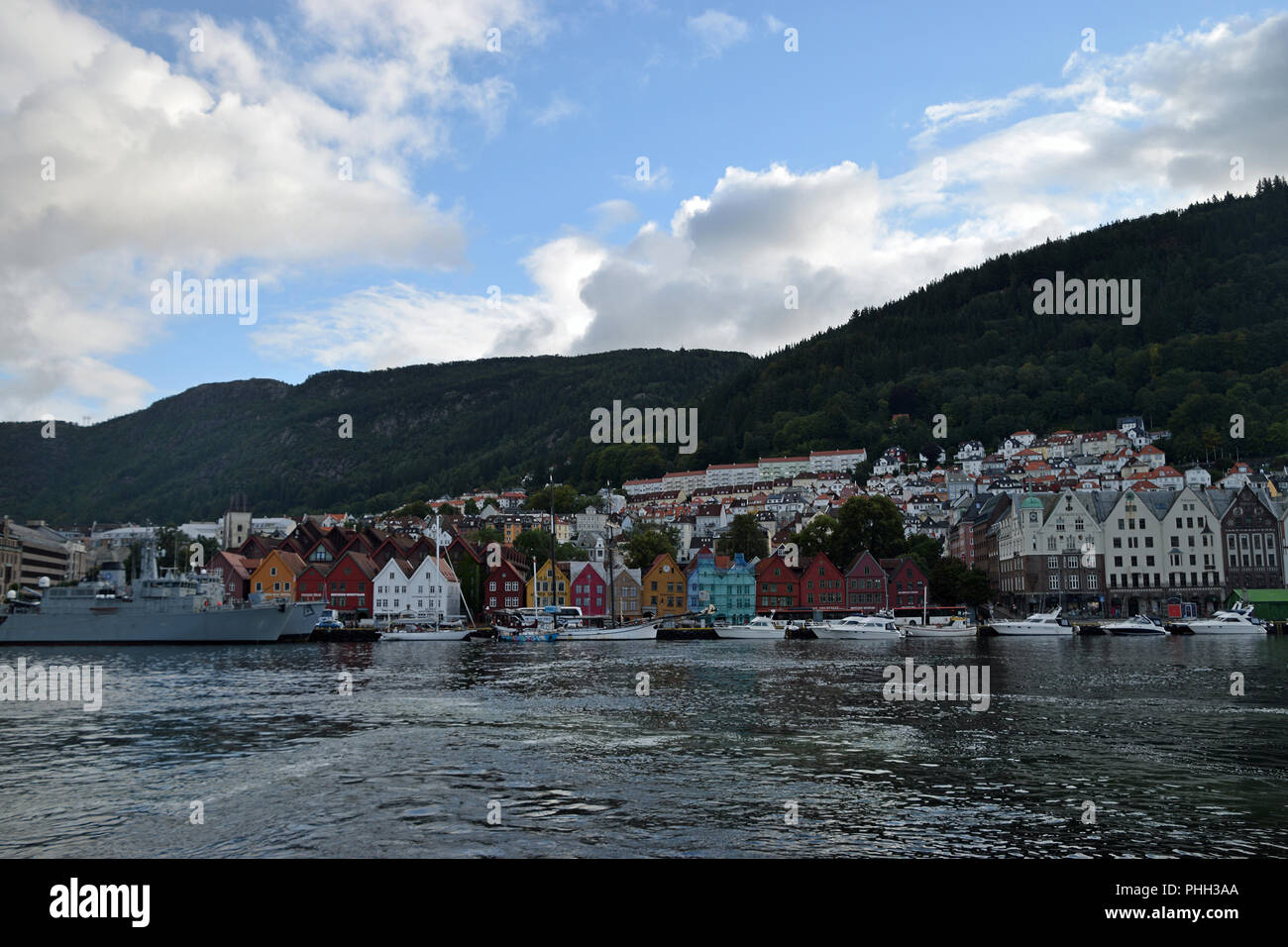 Vista del porto di Bergen Foto Stock