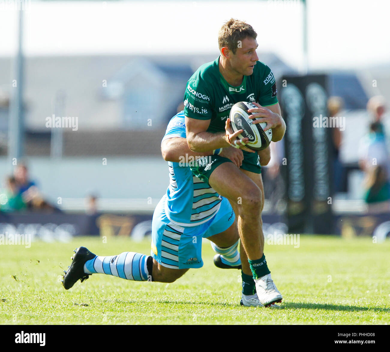 Campo Sportivo di Galway e Galway, Irlanda. 1 Sep, 2018. Guinness Pro14 rugby, Connacht rispetto a Glasgow; Kyle Godwin su un attacco eseguito per il Connacht Credito: Azione Sport Plus/Alamy Live News Foto Stock