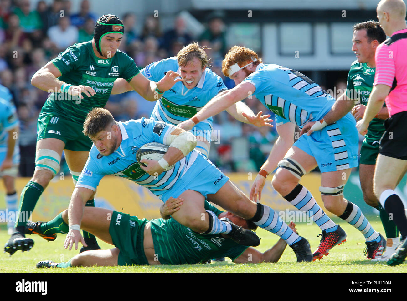 Campo Sportivo di Galway e Galway, Irlanda. 1 Sep, 2018. Guinness Pro14 rugby, Connacht rispetto a Glasgow; Oli Kebble tiene la palla per Glasgow Warriors Credito: Azione Sport Plus/Alamy Live News Foto Stock