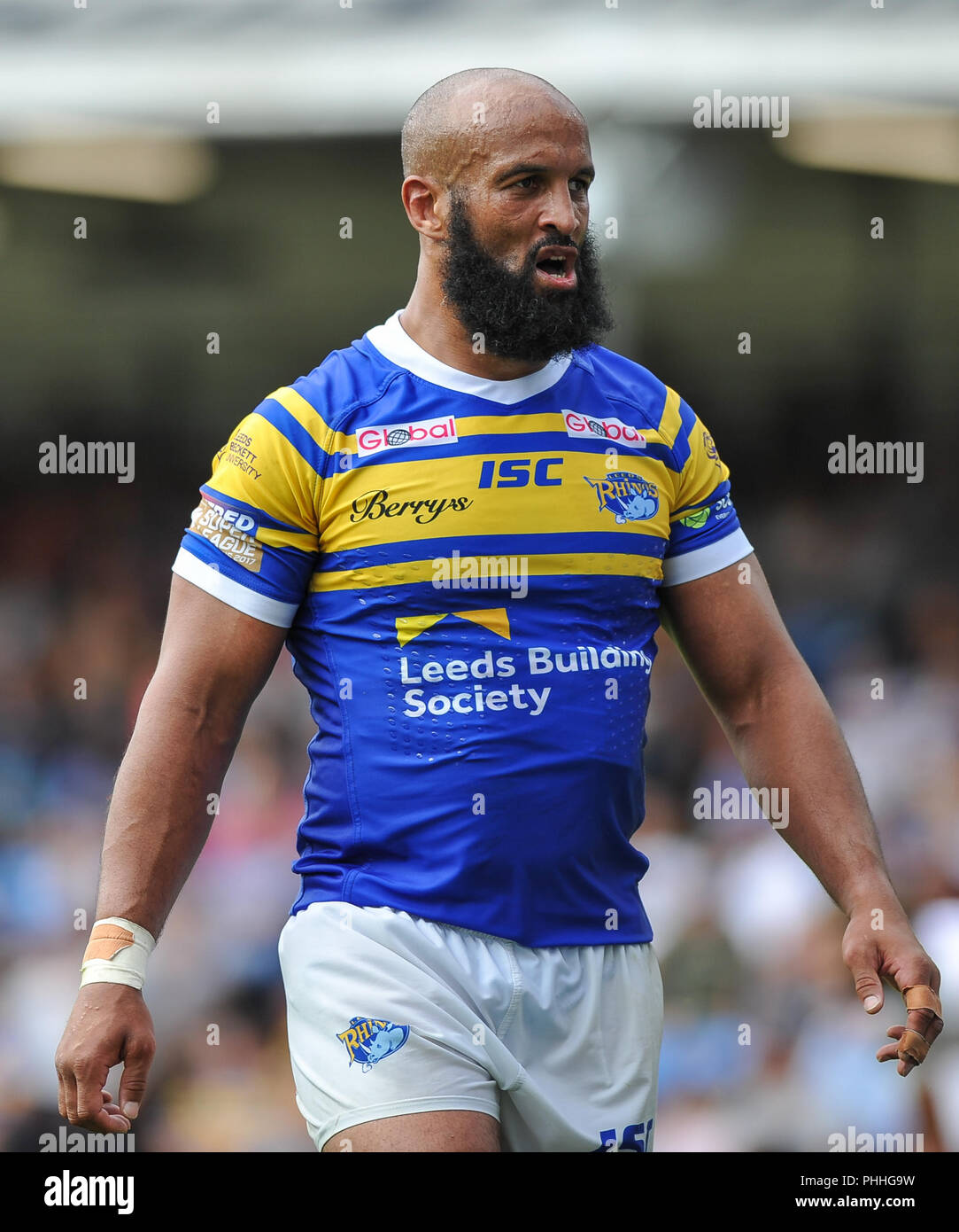 Emerald Headingley Stadium, Leeds, Regno Unito. 1 settembre 2018. Rugby League Super 8's qualificatori Rugby League tra Leeds Rhinos vs Hull Kingston Rovers; Leeds rinoceronti Jamie Jones-Buchanan. Dean Williams Foto Stock