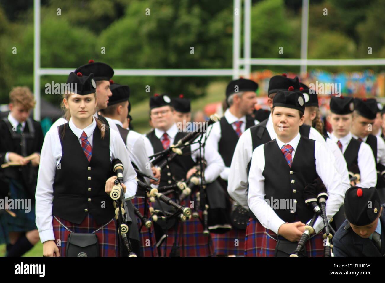 Giochi delle Highland, marzo passato & Gala di premiazione. Il primo settembre 2018, fieno Lodge Park Peebles, Scotland, Regno Unito Foto Stock