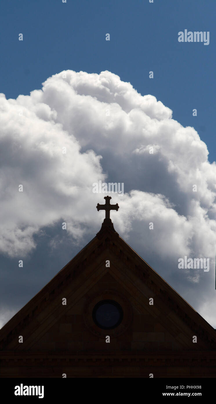 Una croce di pietra su San Francesco nella Cattedrale di Santa Fe, New Mexico USA Foto Stock