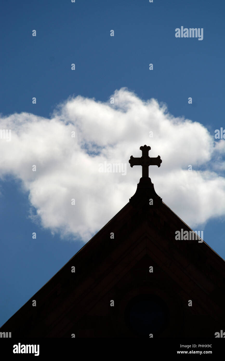 Una croce di pietra su San Francesco nella Cattedrale di Santa Fe, New Mexico USA Foto Stock
