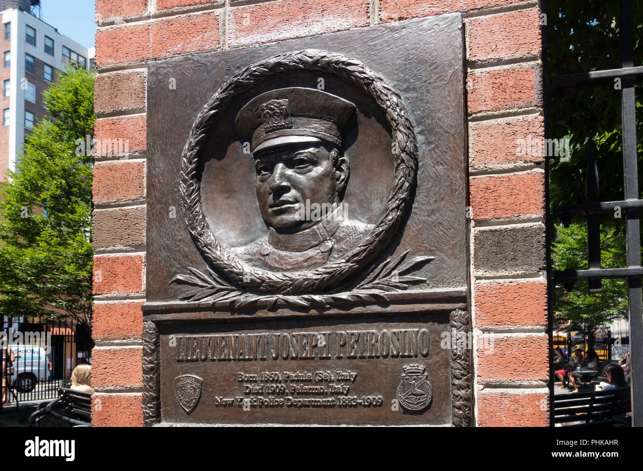 Lapide a Giuseppe Petrosino, una tasca park con un po' di Italia nella città di New York Foto Stock