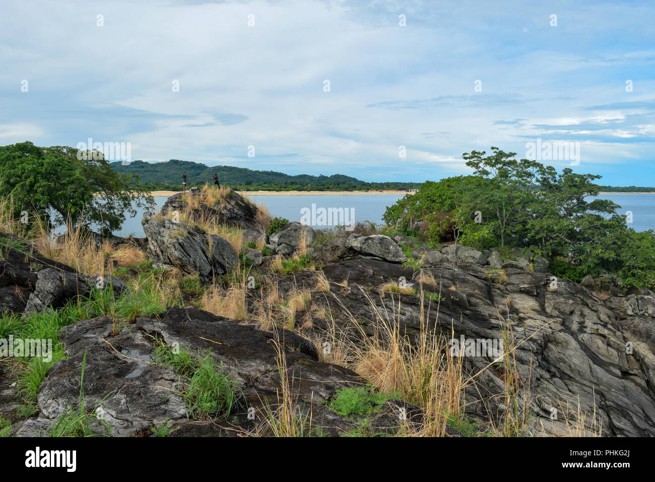 Le formazioni rocciose a Kande Beach, Malawi Foto Stock
