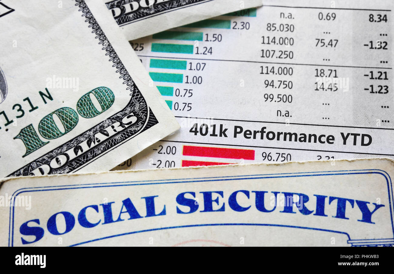 401k di grafici e la sicurezza sociale Foto Stock