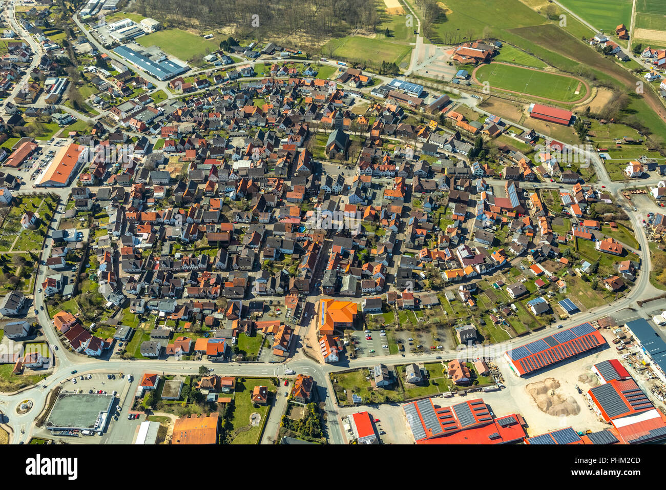 Altstadt von Volkmarsen und Katholische Pfarrgemeinde St Marien, Sankt Marien Kirche, Volkmarsen in Volkmarsen, Landkreis Waldeck-Frankenberg, Assia, Foto Stock