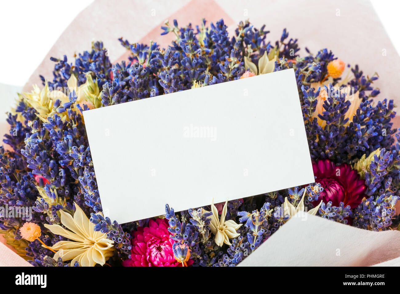 Fiori Secchi bouquet e scheda carta Foto Stock