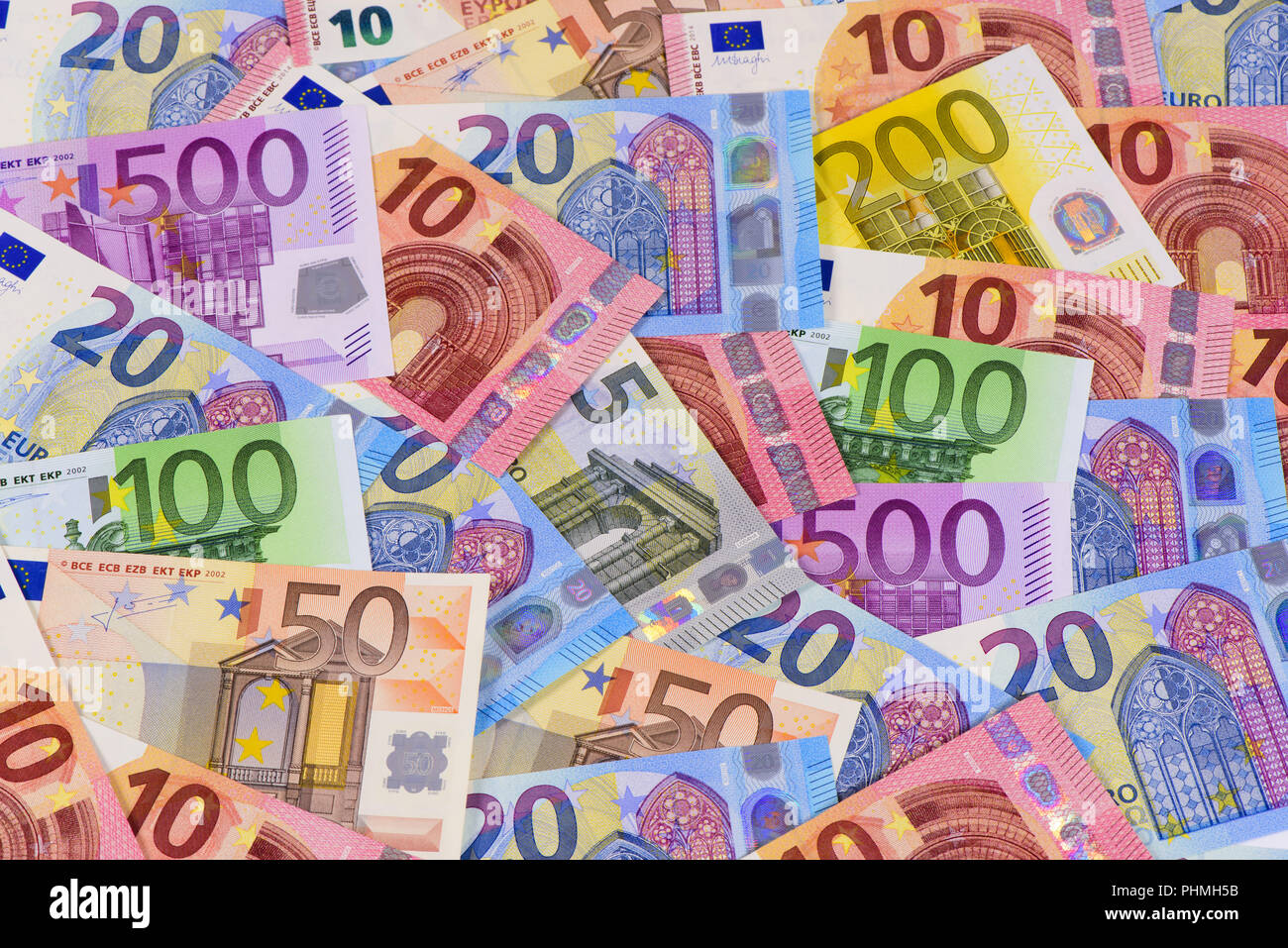 Molte le banconote della moneta europea Foto Stock