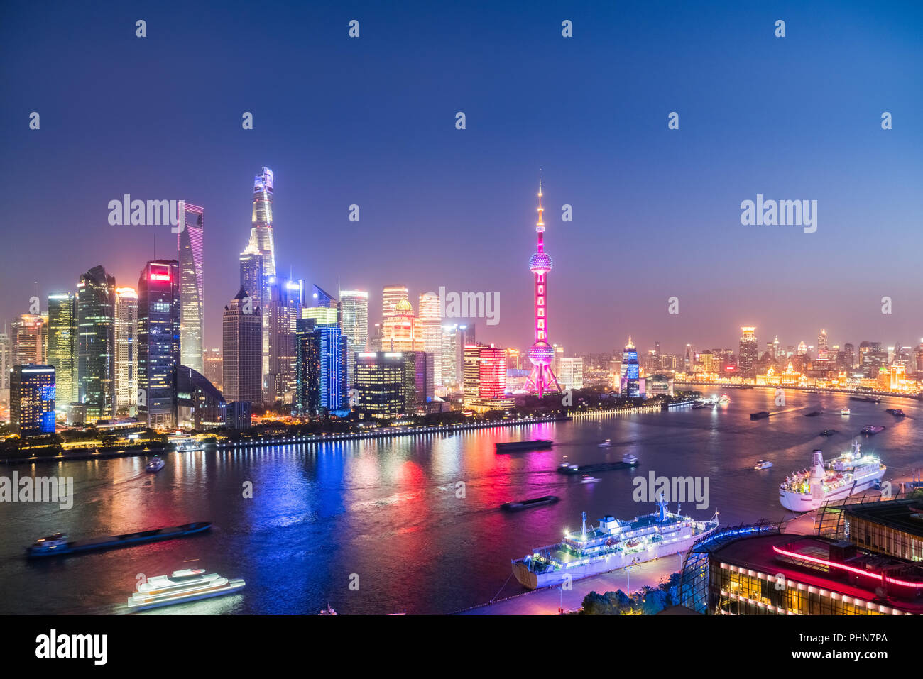 Notte di shanghai North Bund Foto Stock