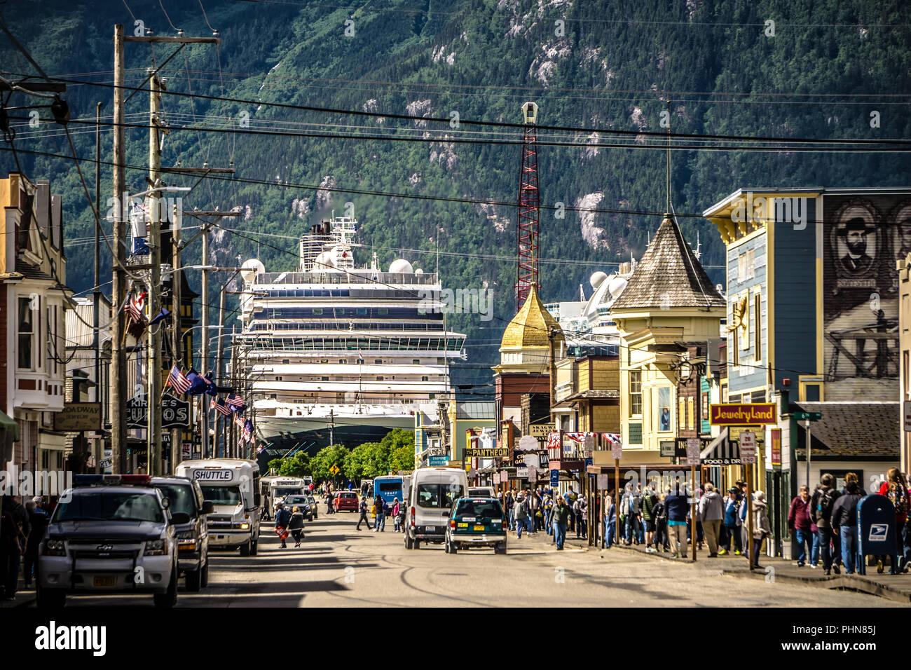 Skagway alaska in giugno, Stati Uniti d'America città del nord vicino al canada Foto Stock