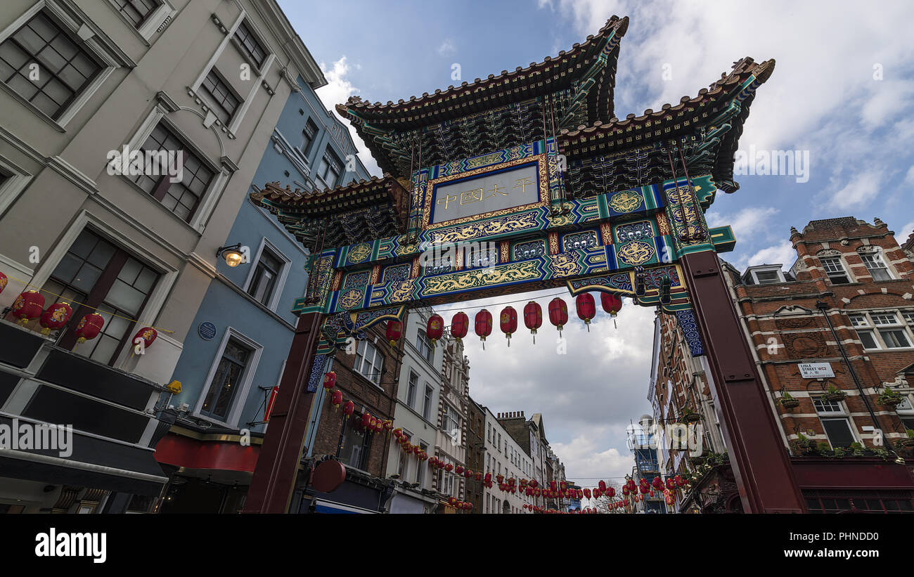 Londra Chinatown Gate Foto Stock