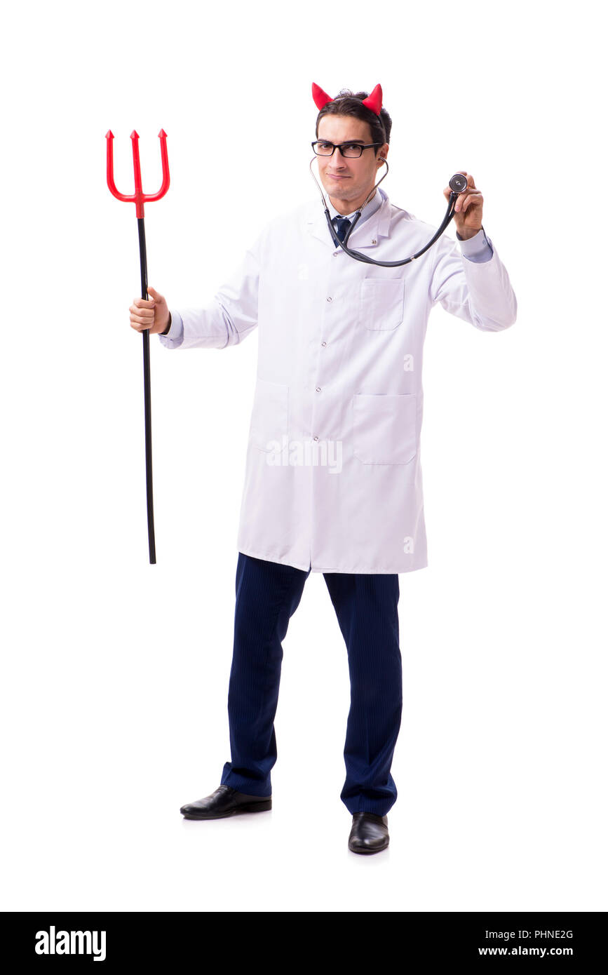 Diavolo medico in divertenti concetto medico isolato su bianco backgrou Foto Stock