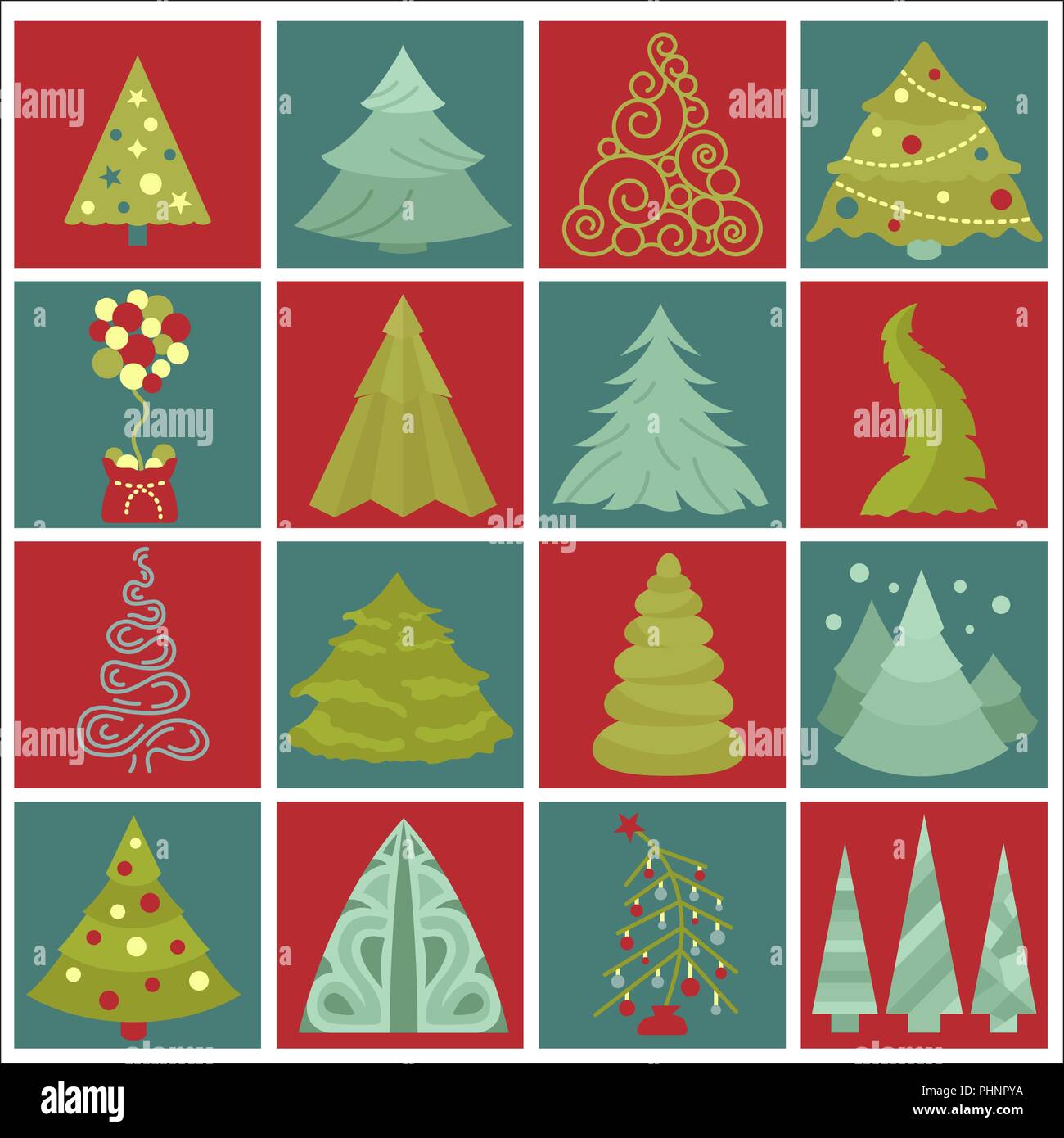 Albero di natale il set di icone. Piatto design isolato. Anno nuovo collezione inverno. Illustrazione Vettoriale Illustrazione Vettoriale