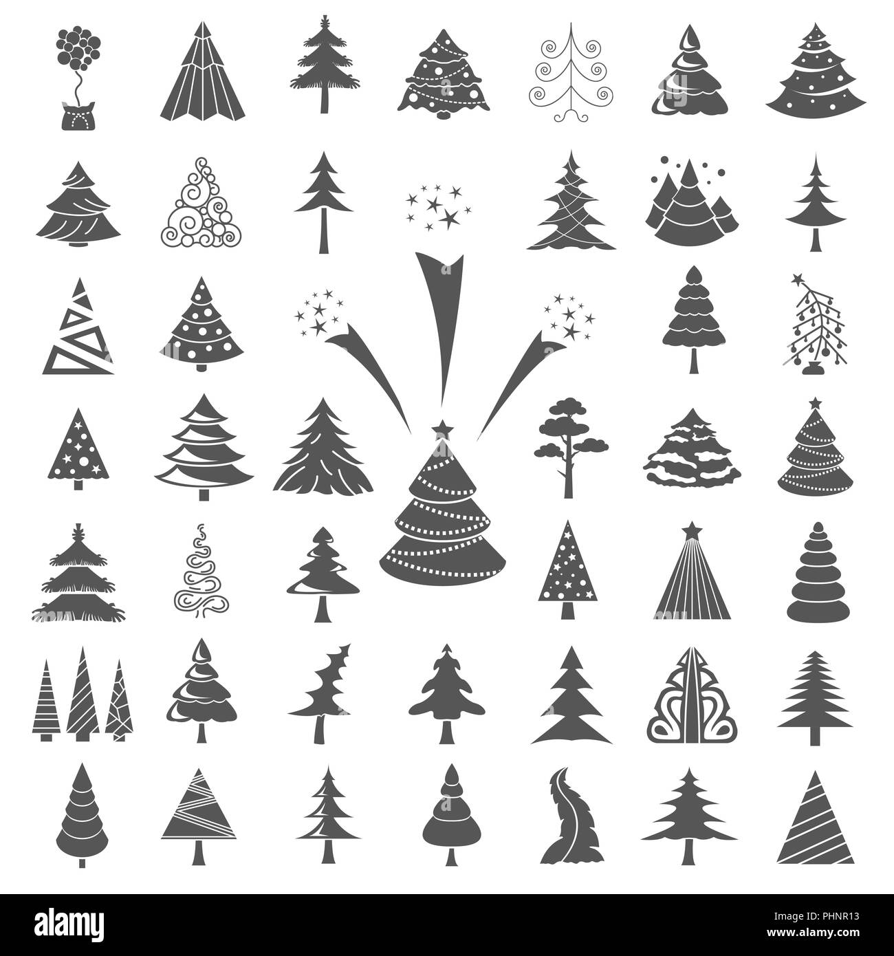 Albero di natale il set di icone. Piatto isolato monocromatico design. Anno nuovo collezione inverno. Illustrazione Vettoriale Illustrazione Vettoriale