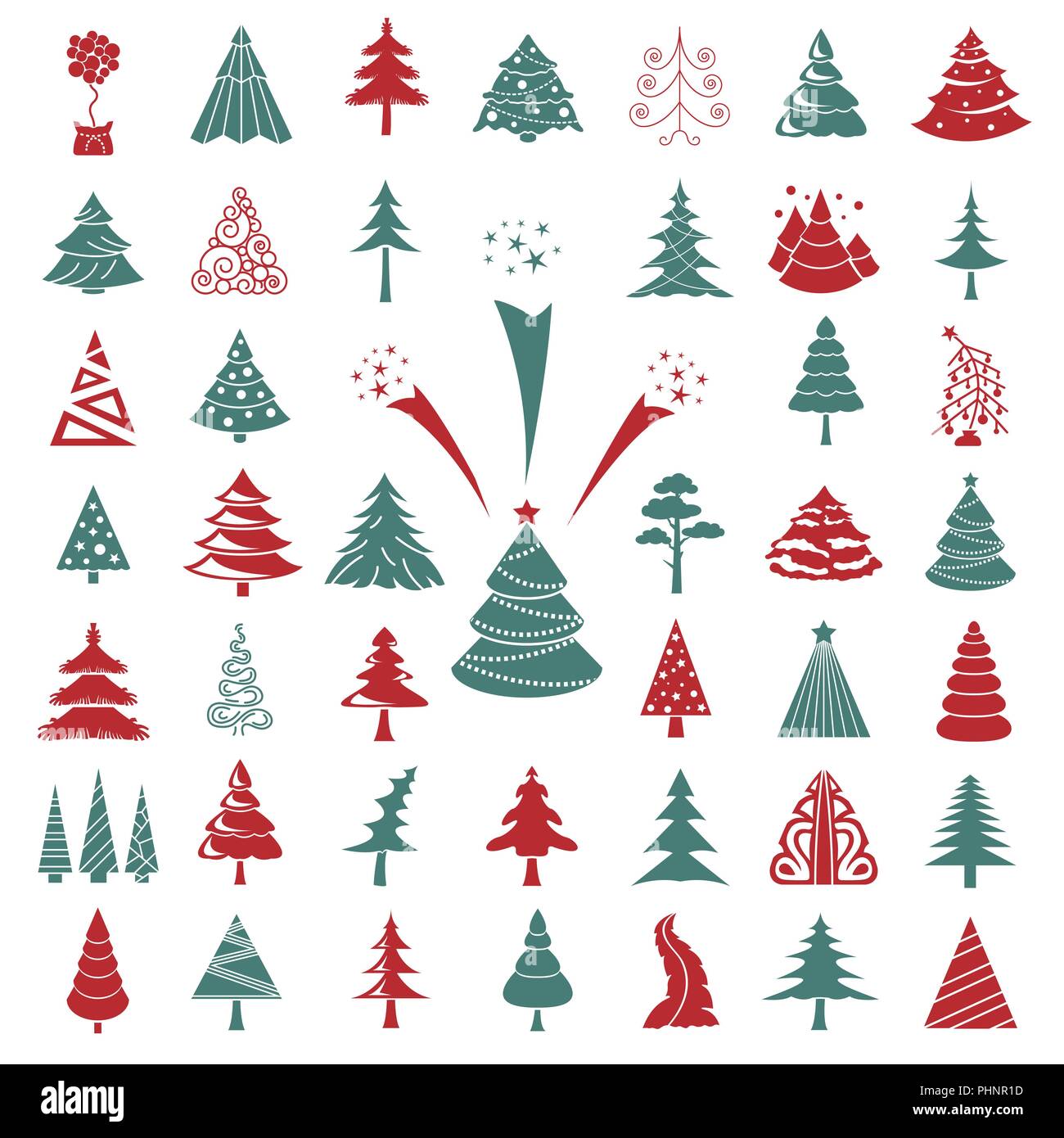 Albero di natale il set di icone. Piatto isolato monocromatico design. Anno nuovo collezione inverno. Illustrazione Vettoriale Illustrazione Vettoriale