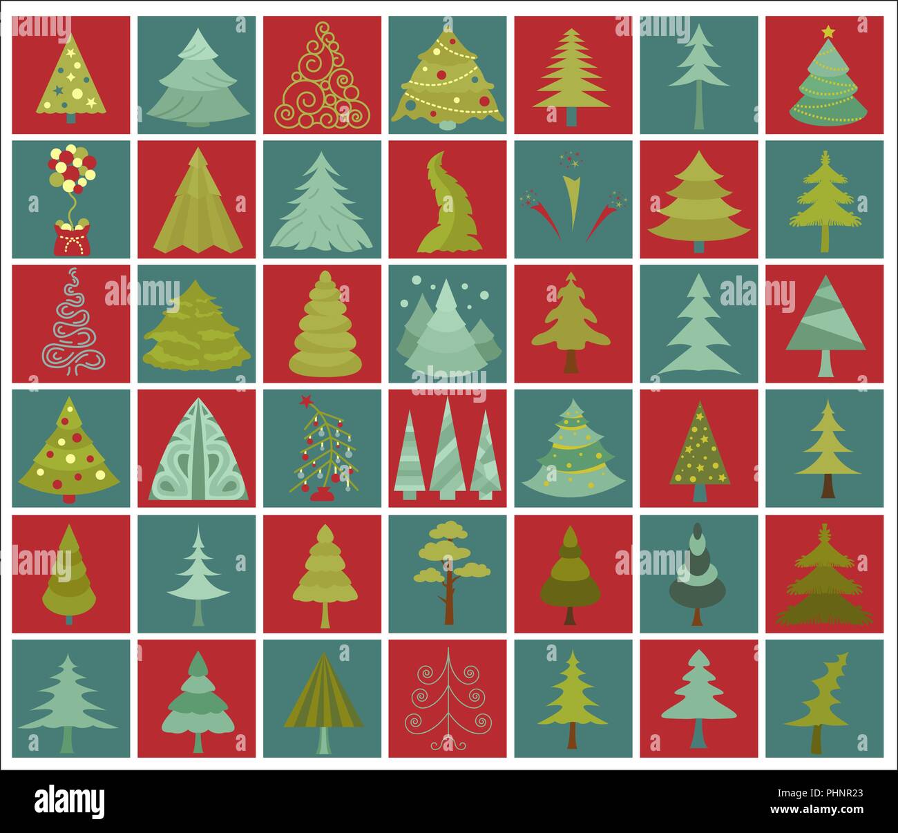 Albero di natale il set di icone. Piatto design isolato. Anno nuovo collezione inverno. Illustrazione Vettoriale Illustrazione Vettoriale