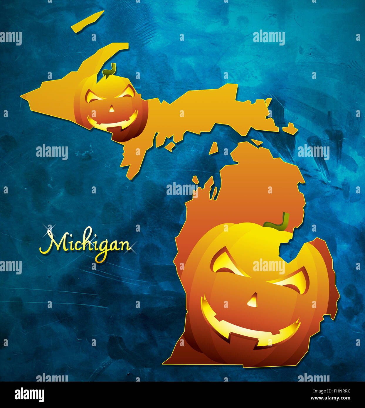 Michigan State Mappa USA con zucca di halloween illustrazione viso Foto Stock