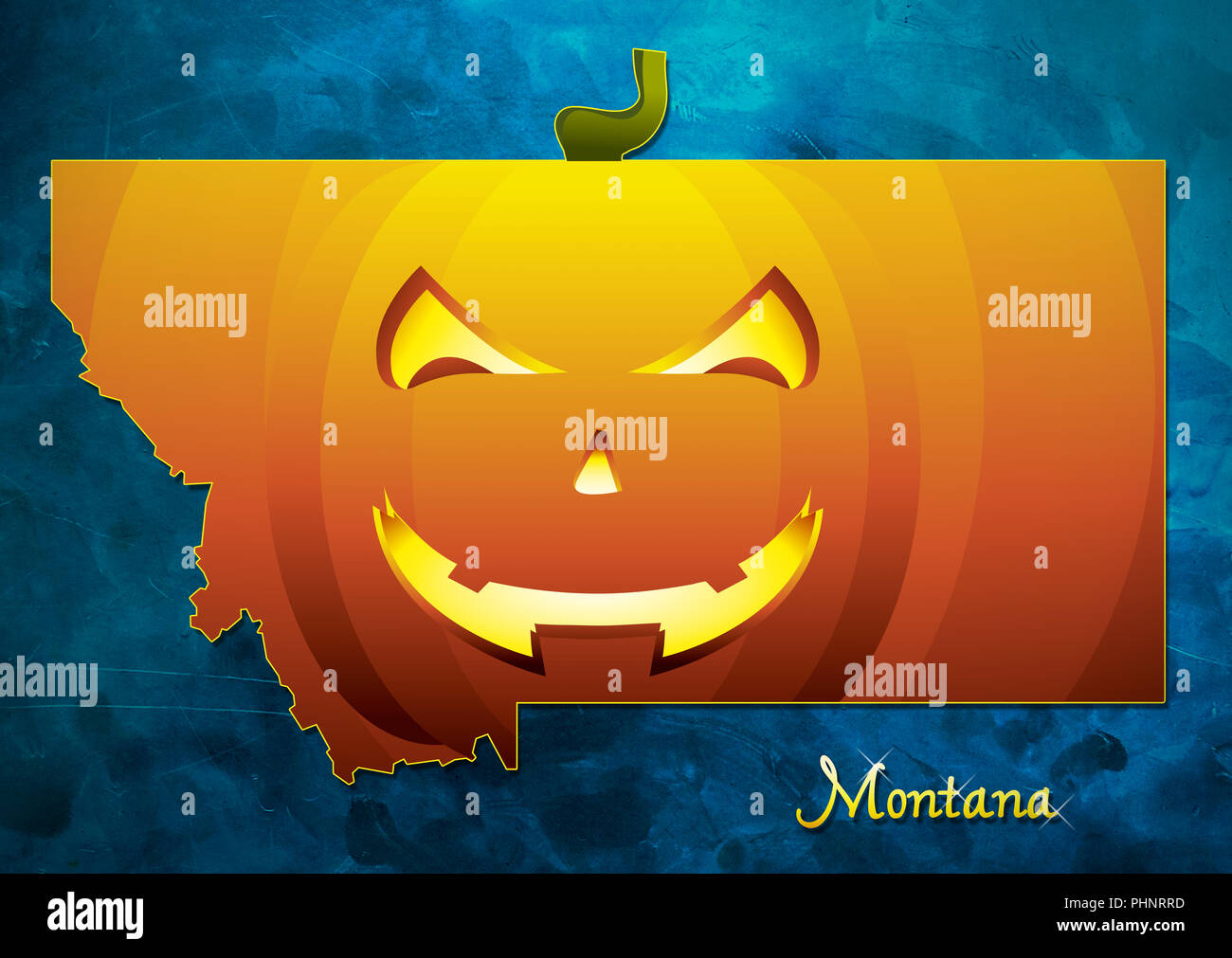 Montana di Stato Mappa USA con zucca di halloween illustrazione viso Foto Stock