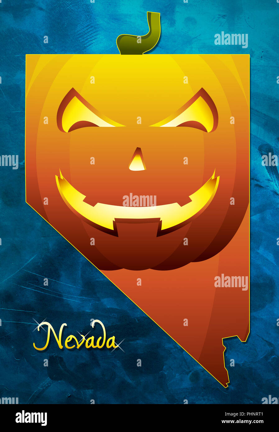 Stato di Nevada Mappa USA con zucca di halloween illustrazione viso Foto Stock