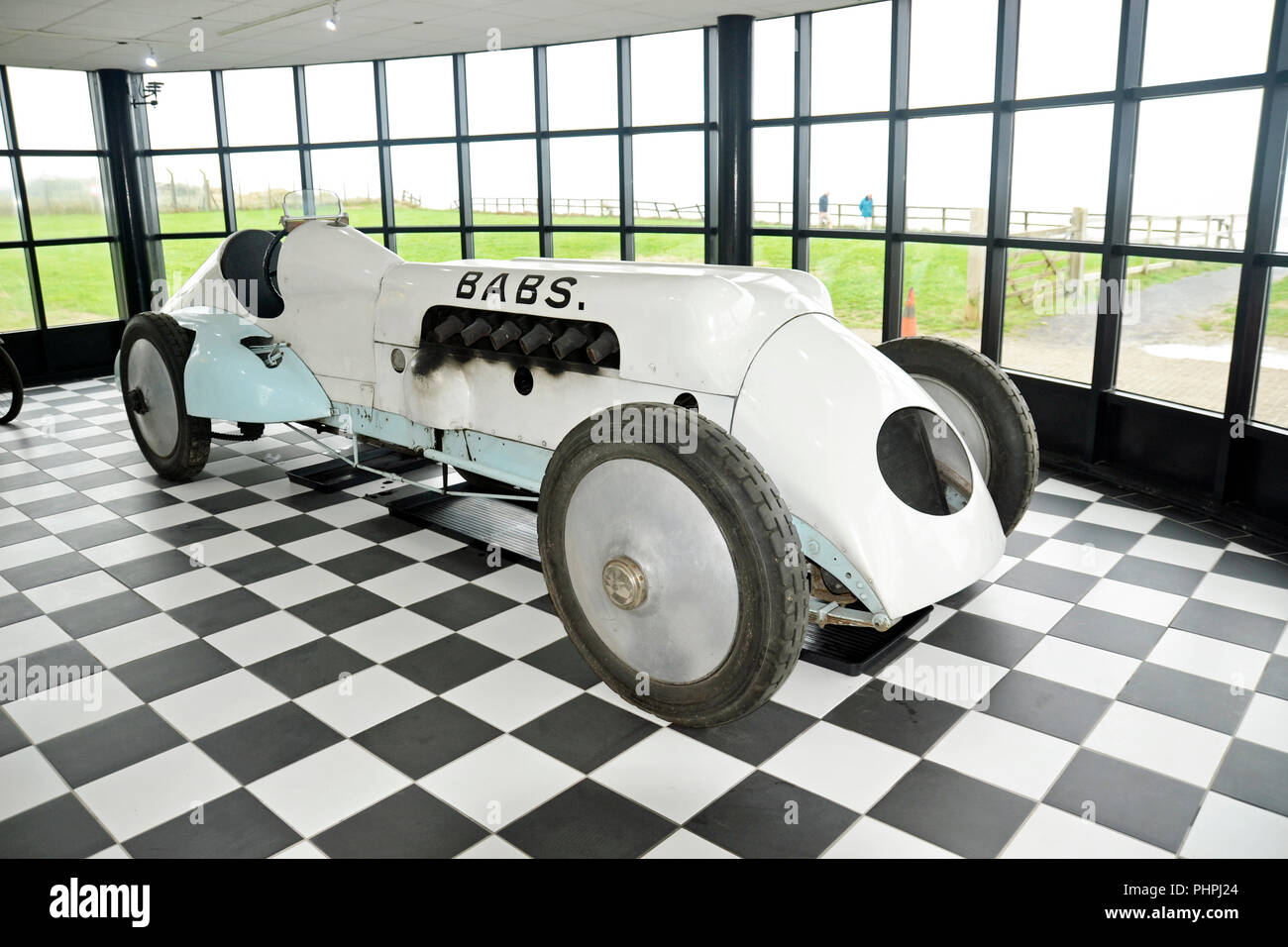 Babs racing auto presso il Museo di velocità, Pendine, Carmarthenshire, Wales, Regno Unito. Vintage, classic, veterano Foto Stock