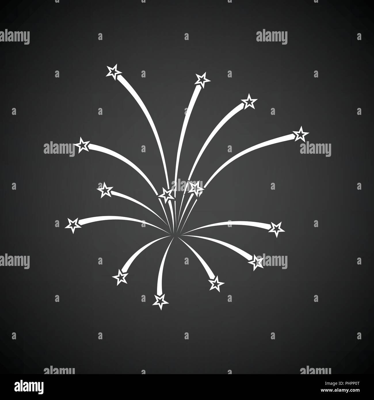 Icona di fuochi d'artificio. Sfondo nero con il bianco. Illustrazione Vettoriale. Illustrazione Vettoriale