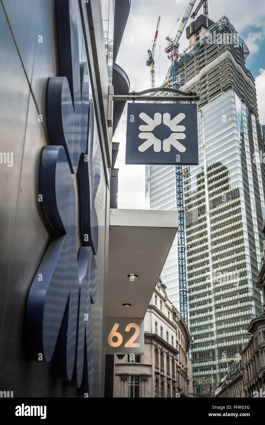 Royal Bank of Scotland plc (RBS), Threadneedle Street, London EC2, Regno Unito Foto Stock