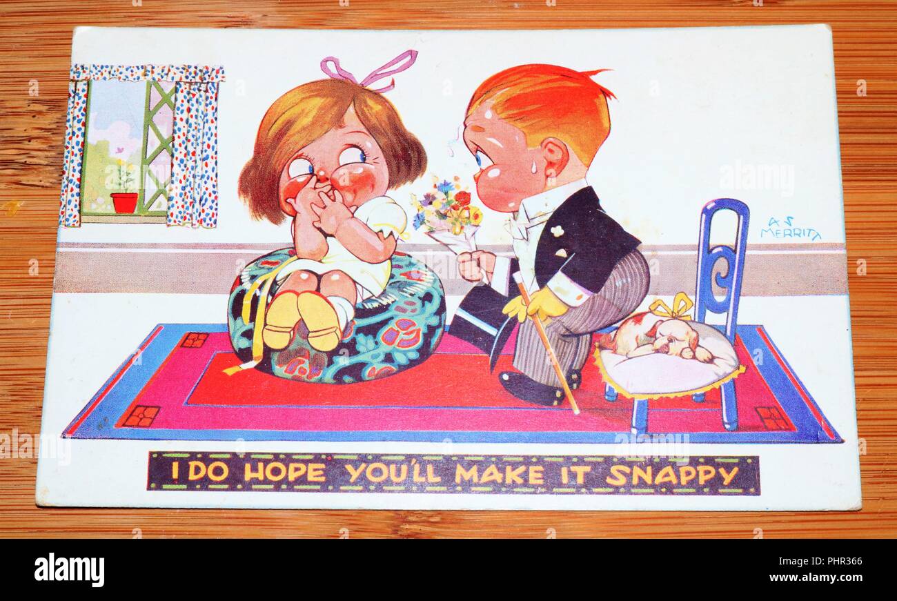 Vintage degli anni trenta di San Valentino cartolina con bambini - Storia Sociale Foto Stock