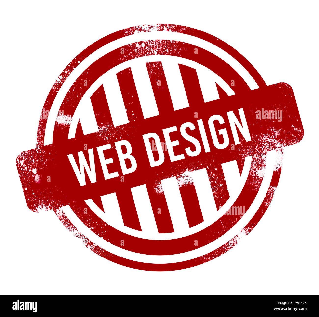 Web Design - rosso pulsante grunge, timbro Foto Stock