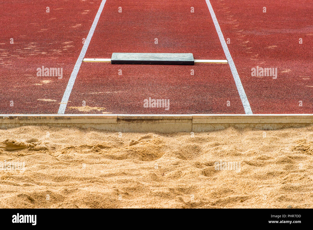 Salto in lungo Pit in uno stadio Foto Stock
