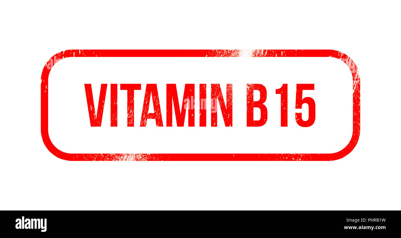 Vitamina B15 - rosso gomma grunge, timbro Foto Stock