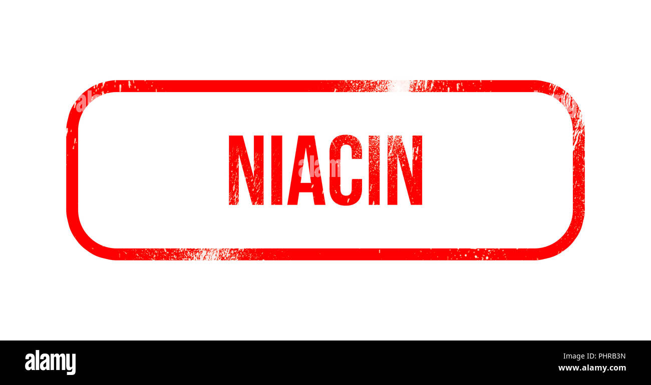 Niacina - rosso gomma grunge, timbro Foto Stock