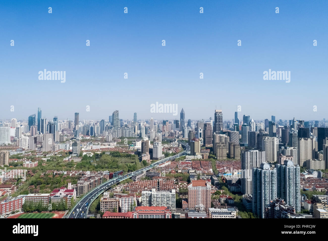 Vista aerea del paesaggio urbano di Shanghai Foto Stock
