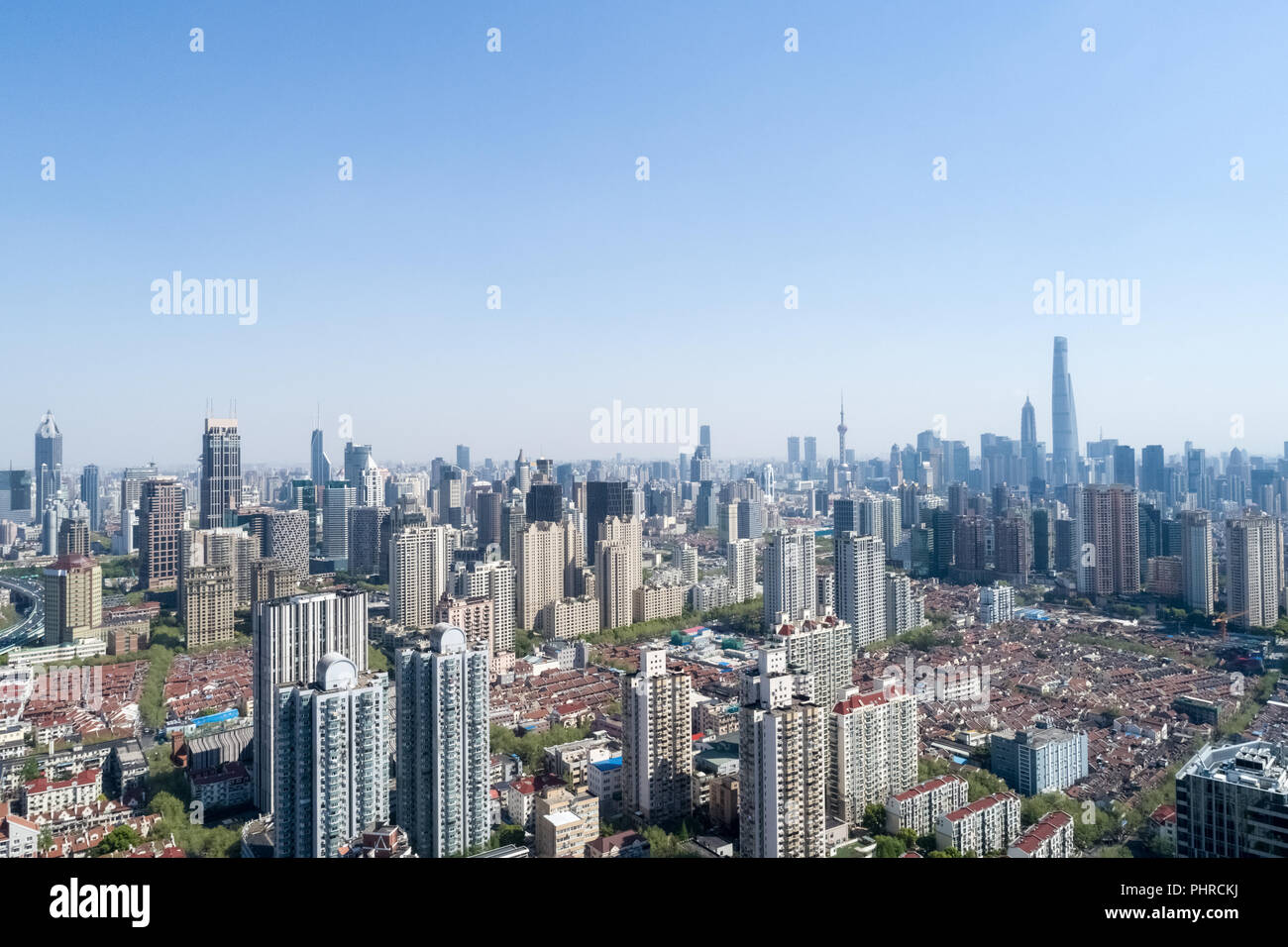 Vista aerea del paesaggio urbano di Shanghai Foto Stock