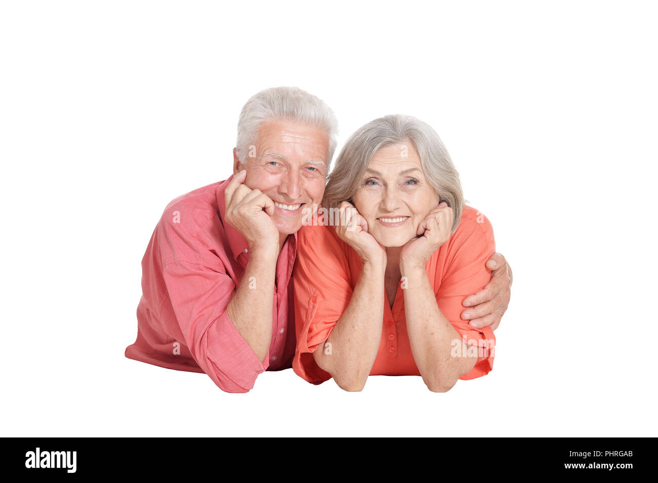 Ritratto di una coppia senior in posa isolati su sfondo bianco Foto Stock