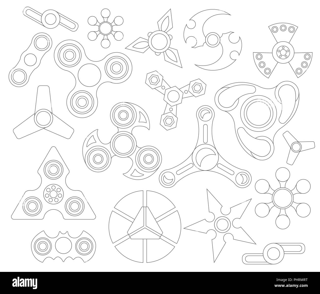 Mano spinner. Agitano: toy per aumentare la messa a fuoco, per alleviare lo stress. Imposta icona isolato su bianco. Illustrazione Vettoriale Illustrazione Vettoriale
