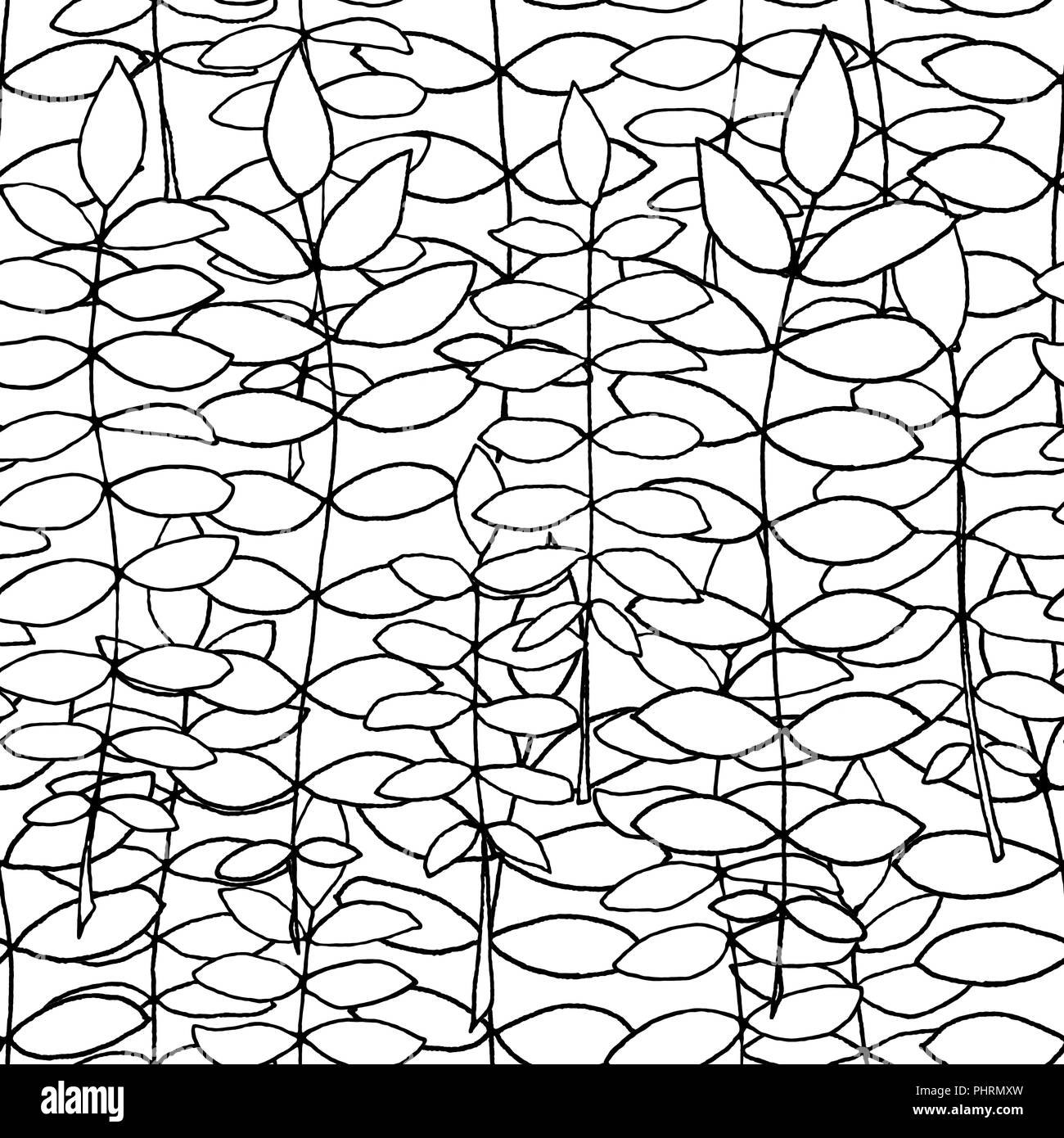 Ripetibile linea perfetta disegno disegno di foglie, in bianco e nero Foto Stock