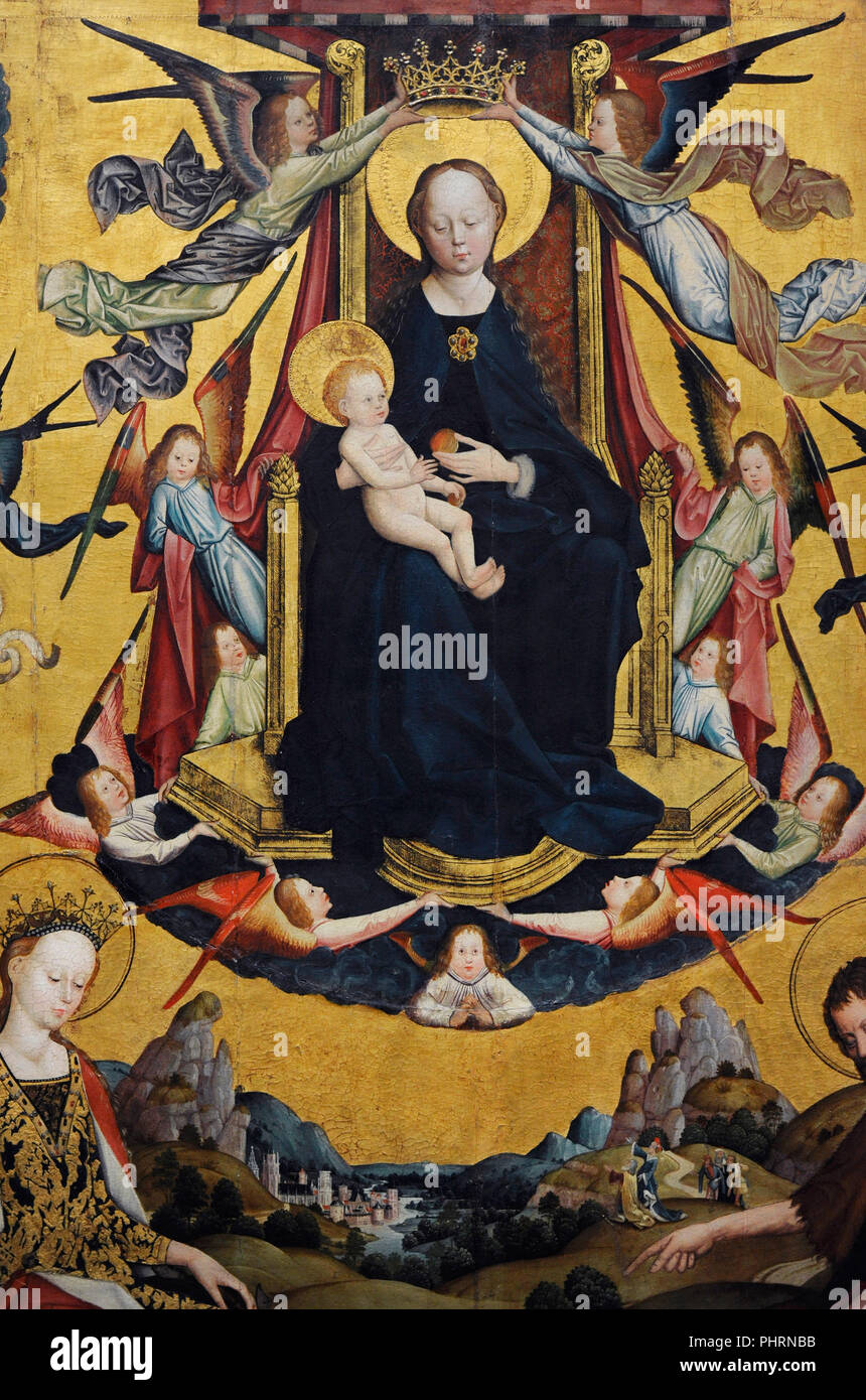 Maestro di glorificazione della Vergine (attivo a Colonia, seconda metà del XV secolo). La glorificazione di Maria, ca.1470. Dettaglio. Wallraf-Richartz Museum. Colonia. Germania. Foto Stock