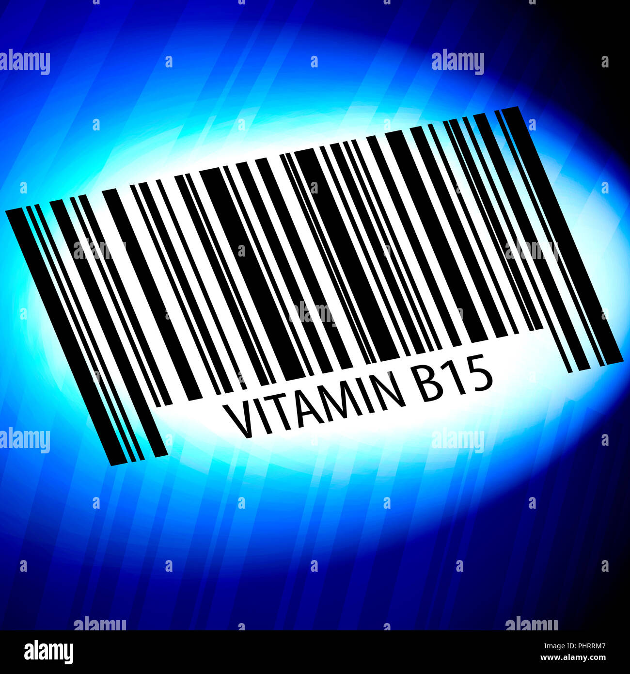 Vitamina B15 - Codice a barre con sfondo blu Foto Stock