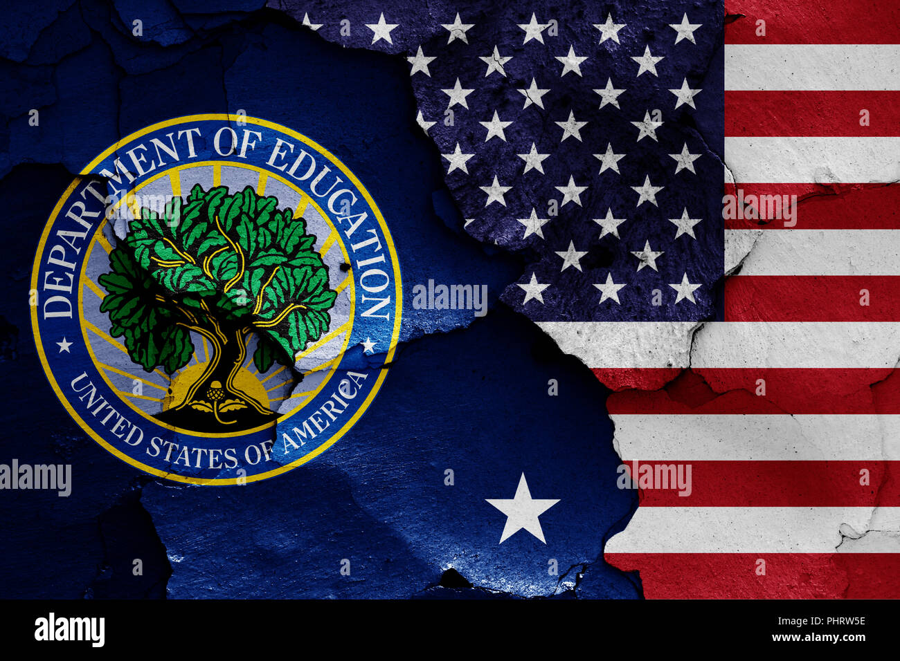 Le bandiere del Ministero della Pubblica Istruzione e negli USA Foto Stock