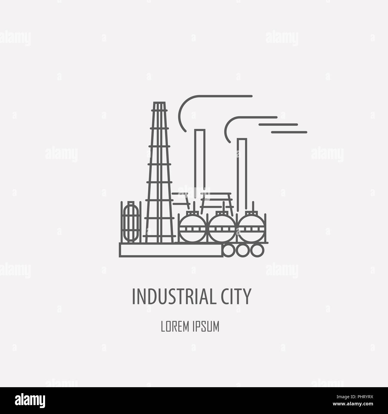 Fabbrica industriale modello logo. Badge lineare design. Illustrazione Vettoriale Illustrazione Vettoriale