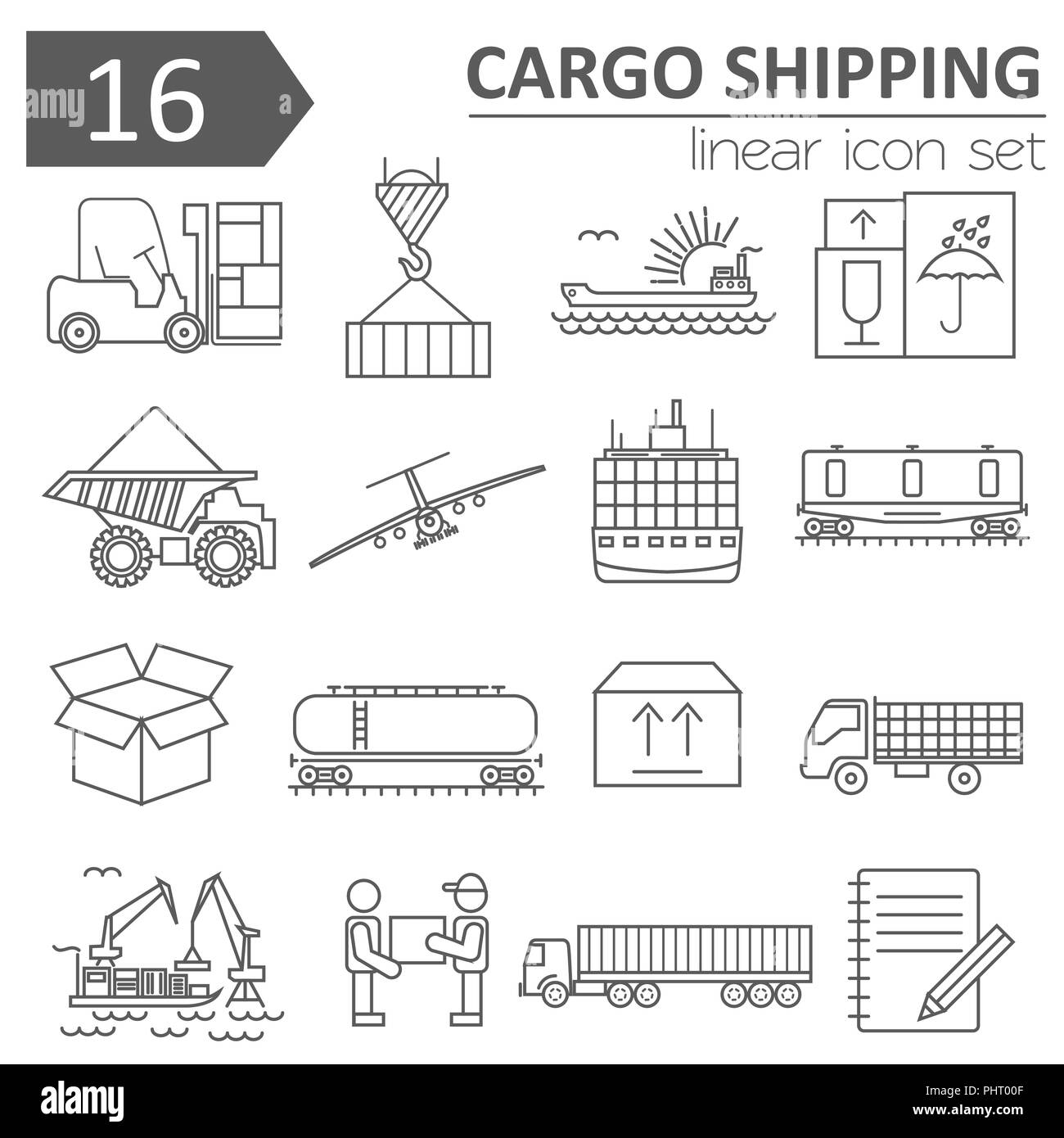 Cargo consegna spedizione icon set. Linea sottile design. Illustrazione Vettoriale Illustrazione Vettoriale