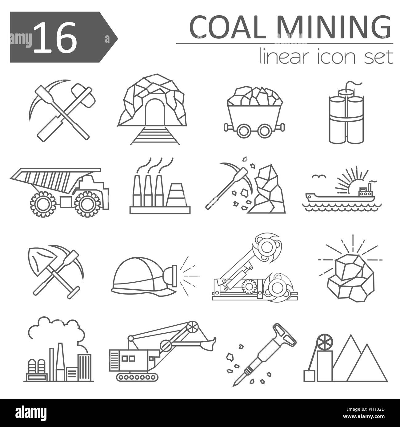 Le miniere di carbone icon set. Linea sottile design icona. Illustrazione Vettoriale Illustrazione Vettoriale