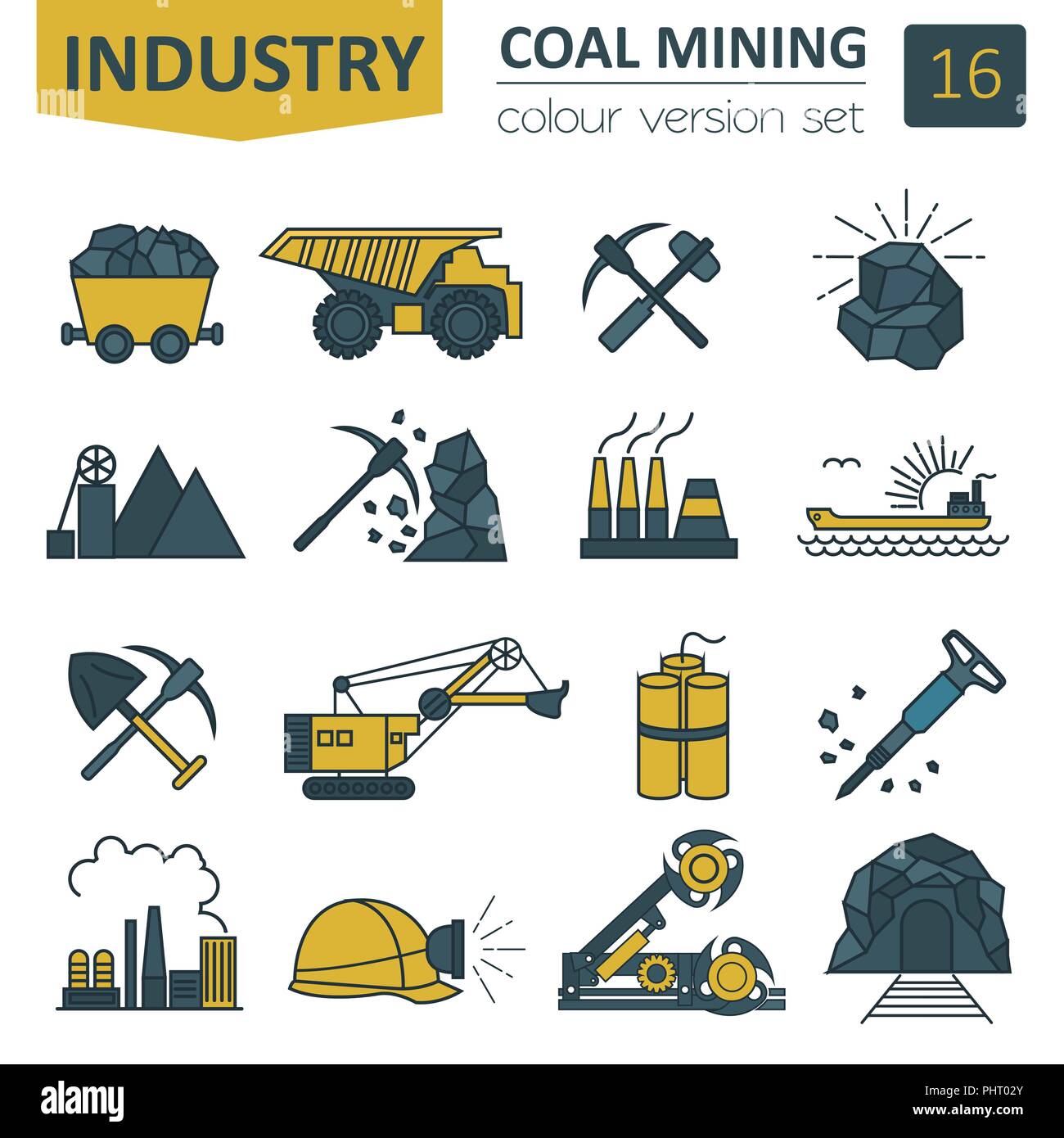 Le miniere di carbone icon set. Versione a colori design. Illustrazione Vettoriale Illustrazione Vettoriale
