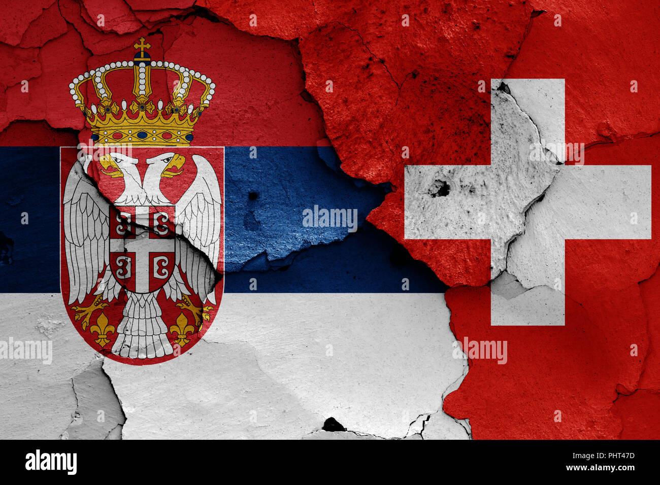 Bandiere di Serbia e la Svizzera Foto Stock