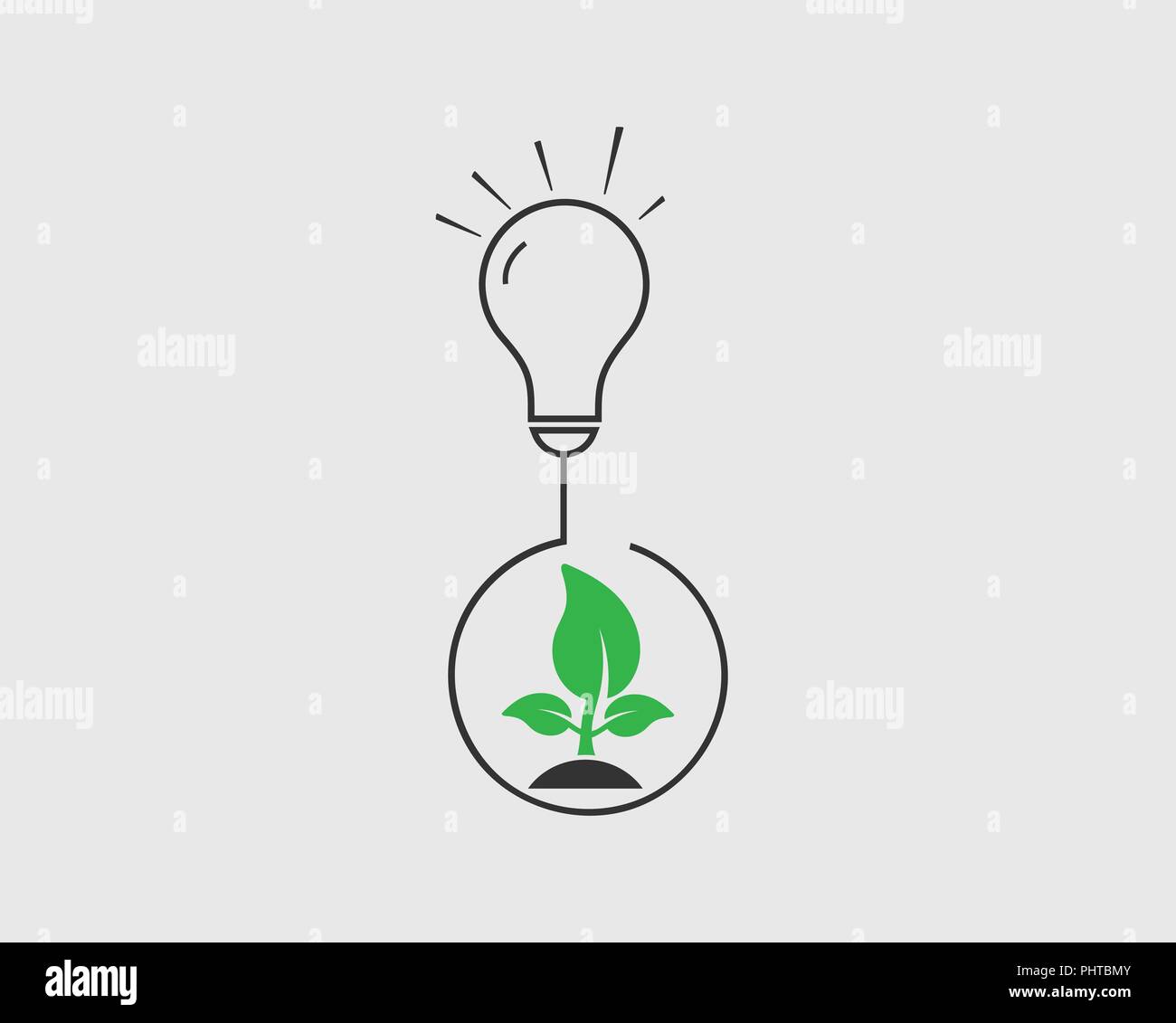 Eco-Green icona di energia. Lampadina con pianta simbolo. Illustrazione Vettoriale